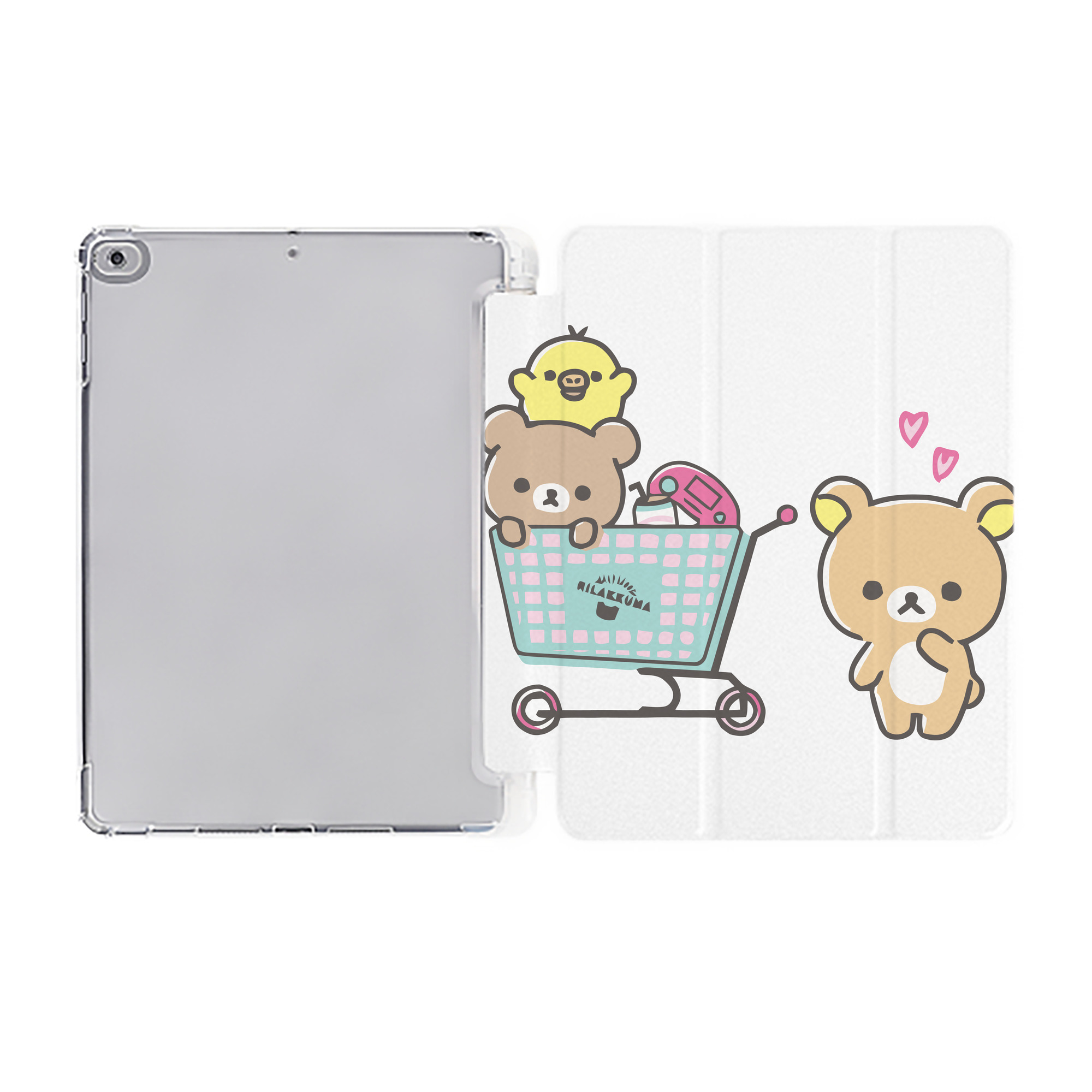 （画像用） リラックマ リラックマ キイロイトリ Rilakkuma Korilakkuma Kiiroitori IPad ケース ペン収納付き 三つ折りスタンド PUレザー×シリコン 対応機種9.5/10.5/10.9インチ